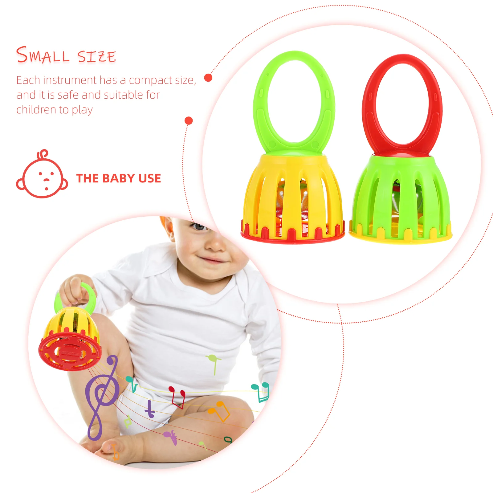 2Pcs Baby Plastic Hand Shake Bell Handheld Music Educational Plaything