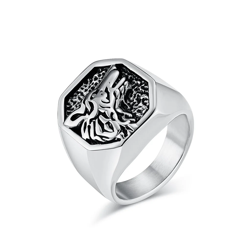 Retro Made Old Wolf Head Rings,Stainless Steel Geometric Men Finger ,Punk Cool Jewelry 6