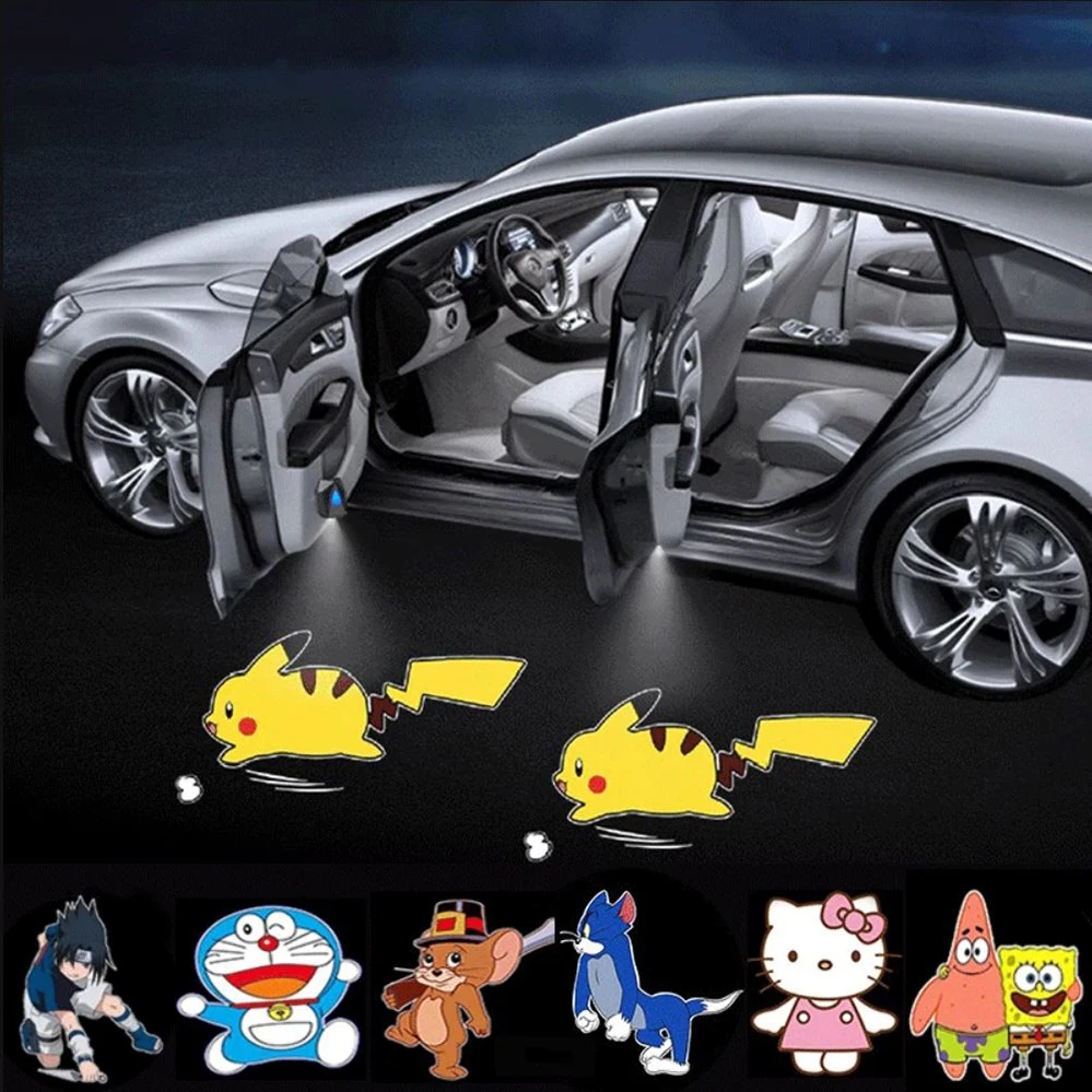 Universal Car Door Welcome Light Cartoon Dynamic Auto Sensor Decorative Lamp Motorcycle Atmosphere Projection Light