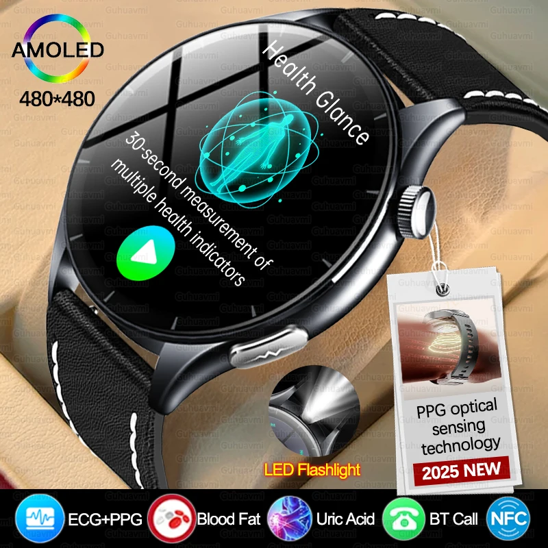 GUHUAVMI ET458 BMI Body Fat Blood Analysis Health Smartwatch NFC Bluetooth Call Smart Watch Led Flashlight Outdoor Sports Clock's Men