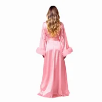 Long Feather Sleeve Bathrobe Sexy Ice Silk Kimono Wedding Bride Dress Women Loose Sleepwear Loungewear Casual Nightgown - Image 4