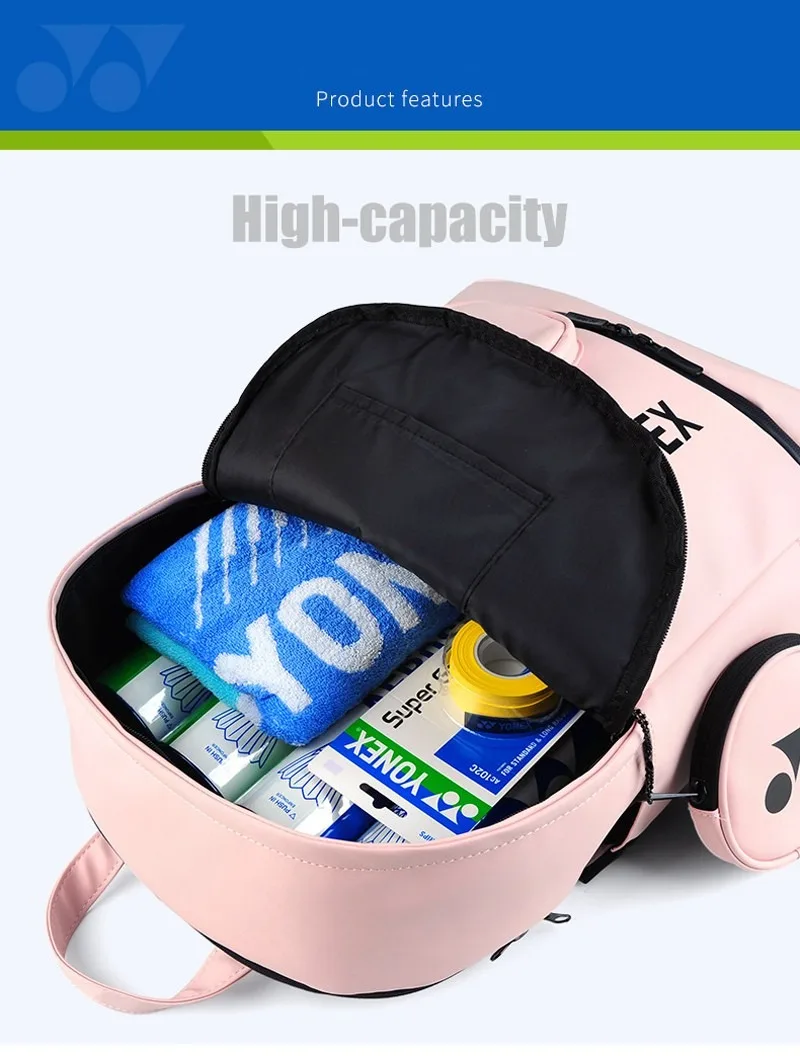 YONEX High Quality PU Badminton Racket Sports Backpack Tennis Racket Shoulder Bag With Independent Shoe Layer Auxiliary Pocket 6