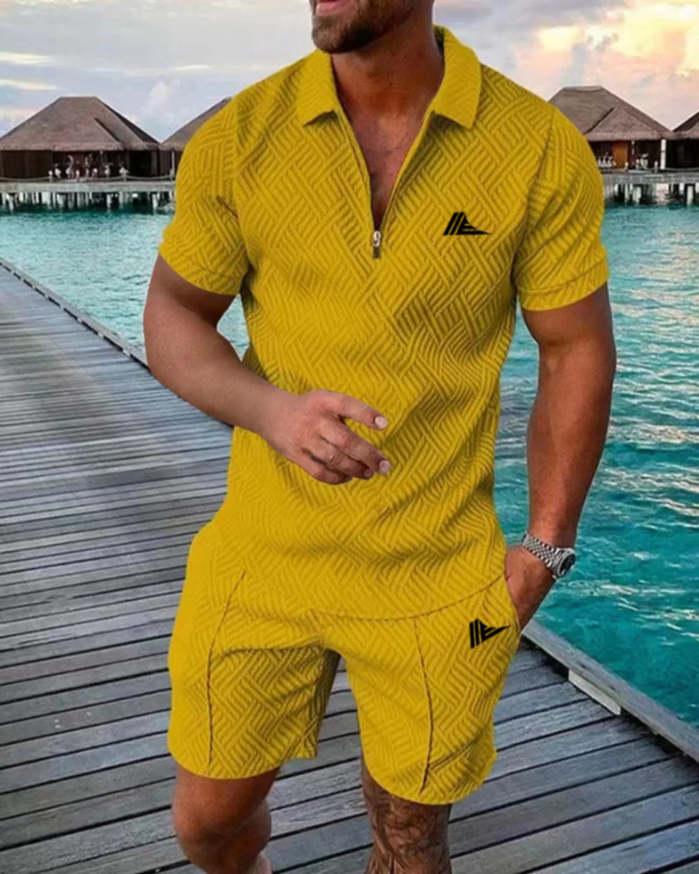 2025 Men's trendy summer short sleeve printed suit Beach style series creative pattern lapel breathable suit 5