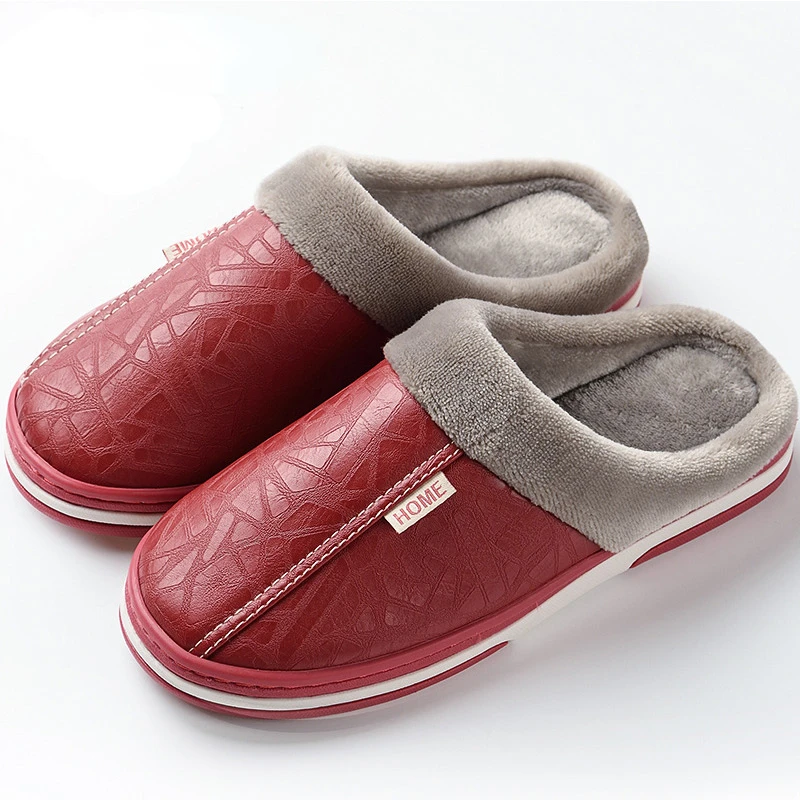 Men's slippers Home Winter Indoor Warm Shoes Thick Bottom Plush  Waterproof Leather House slippers man Cotton shoes 2021 New