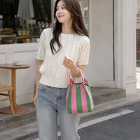 Mini sac fourre-tout en tricot style coréen pour femme, sac à main en crochet rayé, sac à bandoulière léger pour l'été, pour les vacances 1