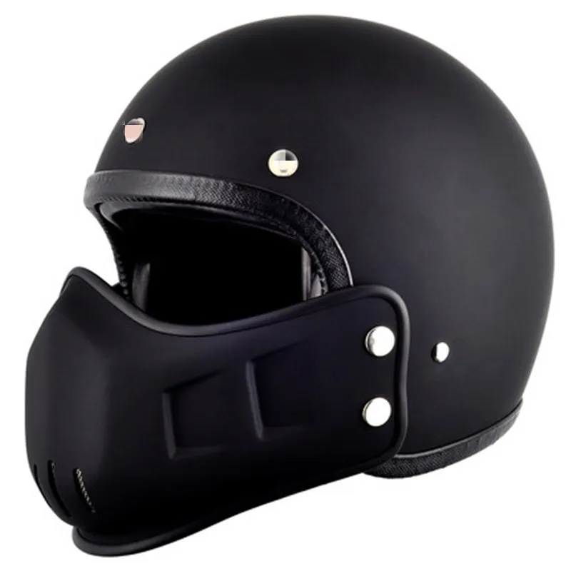 Matte Black DOT Motorcycle Helmet Retro Cafe Racer Vintage