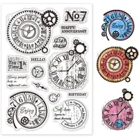 Vintage Gear Clock Clear Stamps Clock Time Silicone Clear Stamp Gear Wheel Transparent Stamps for DIY Scrapbooking and Cards