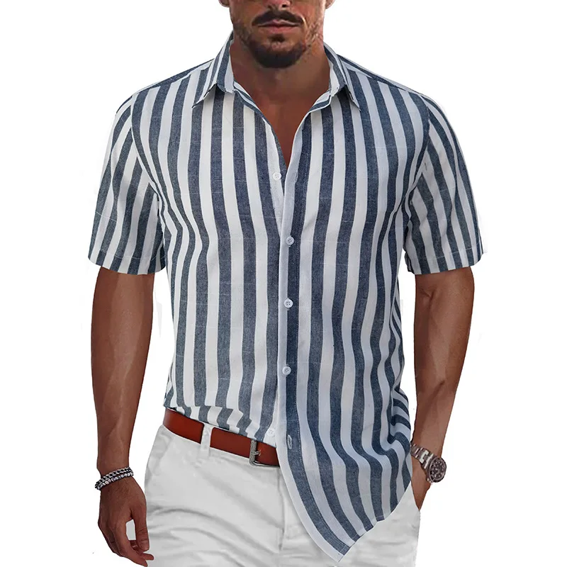 

MenLeisureSummerSandFashionShortSleevedStripeFormal AttireVersatileShirt