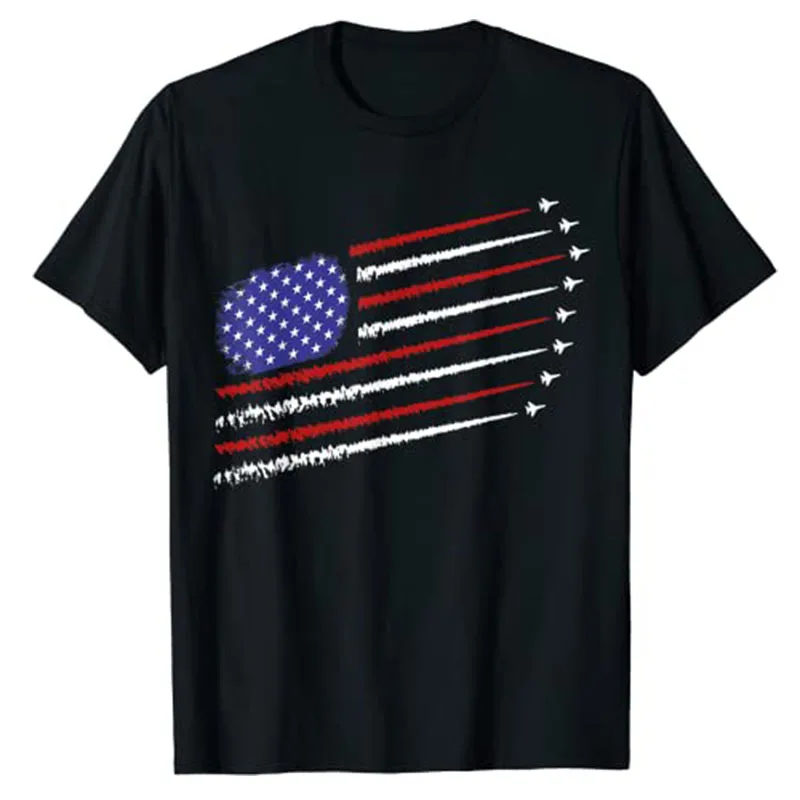 

Fighter Jets with USA American Flag 4th of July Celebration T-Shirt Patriotic Americans Pride Graphic Tee Casual Tops Gift Idea