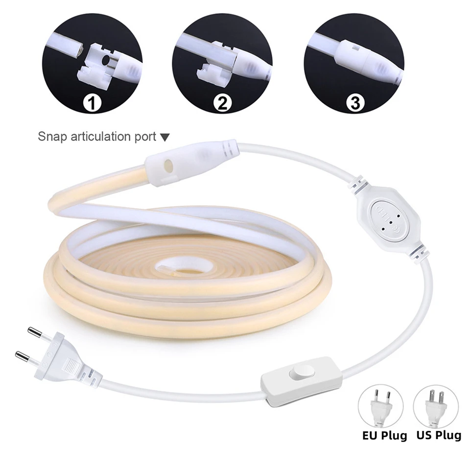 1-35m 220V High Bright COB LED Strip Light Outdoor Decor EU US Plug Waterproof Soft Flexible Ribbon Garden Lighting FOB LED Tape