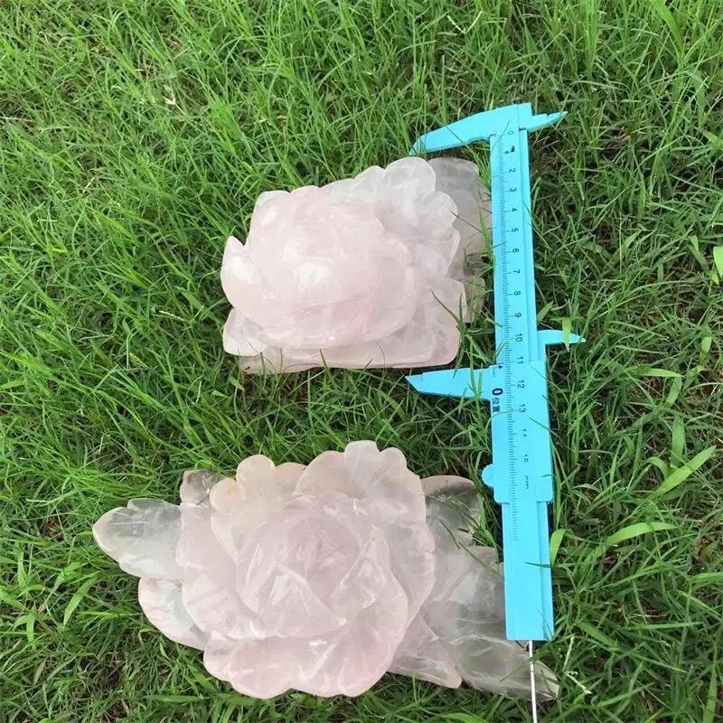 Natural Rose Quartz Peony Flower Carving Polished Crystals Crafts As Christmas Ornaments Gifts Or Home Decoration 1pcs 4