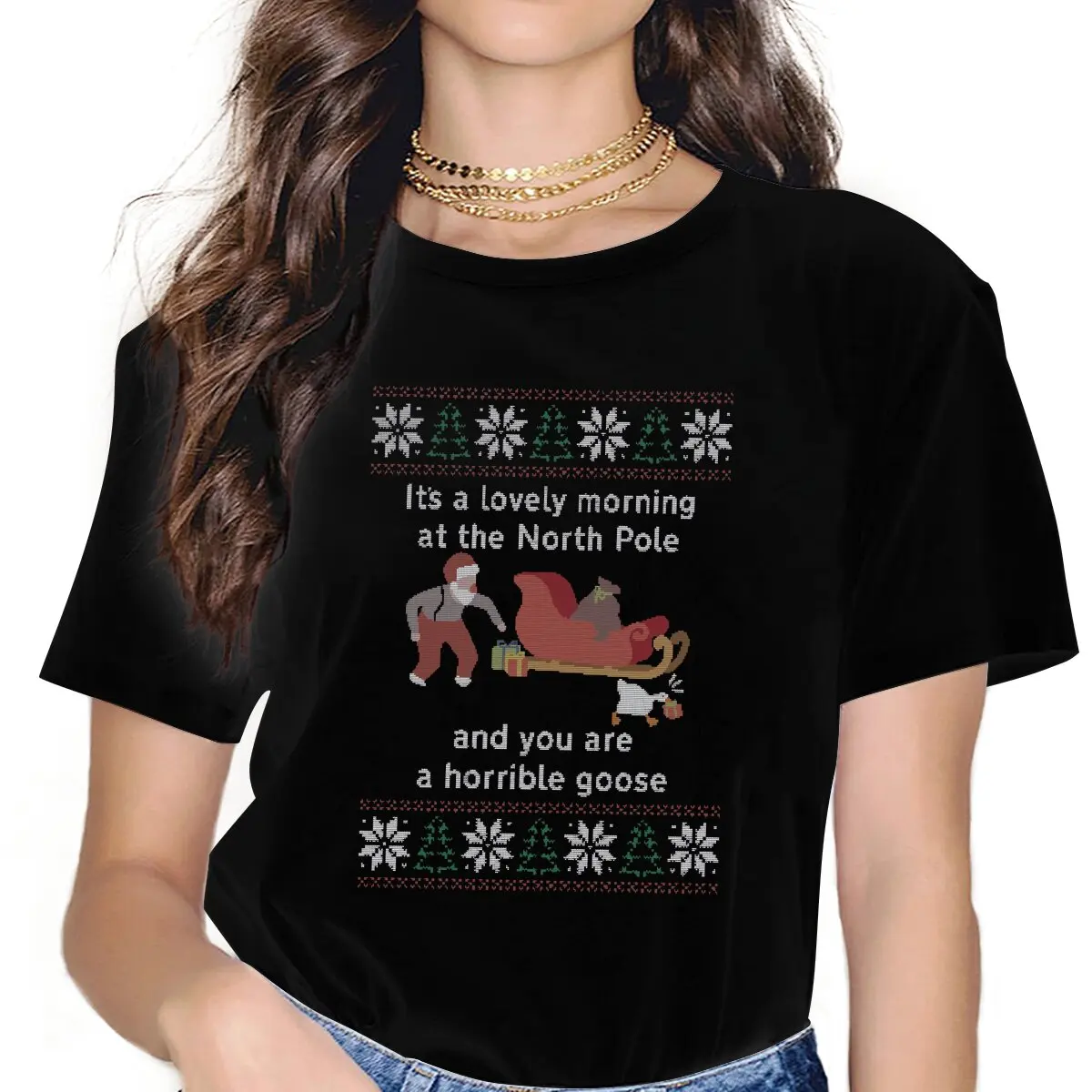 

Рождественский свитер без названия гусиная игра, футболка для мужчин, женские футболки, унисекс, полиэстер, блузы, футболка для женщин