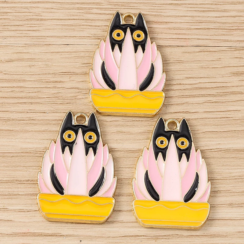 Tusember 10 Teile/los Nette Emaille Pflanze Kaktus Katzen Charms für DIY Schmuck Machen Tropfen Ohrring Armband Handgemachte Halskette Handwerk – Detail 2
