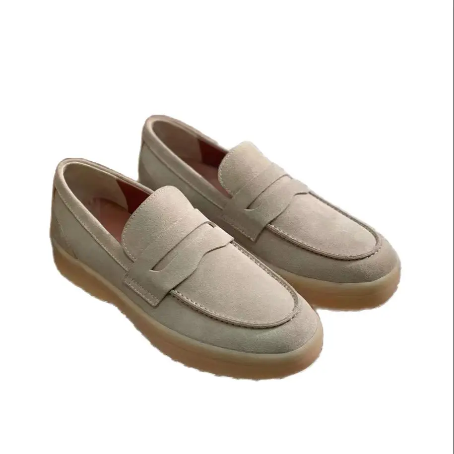 

High Quality Flat Loafer Women Cow Suede Round Toe Slip-on Walk Casual Unisex Car Driving Comfort Thick Sole Men Size EU 35-45