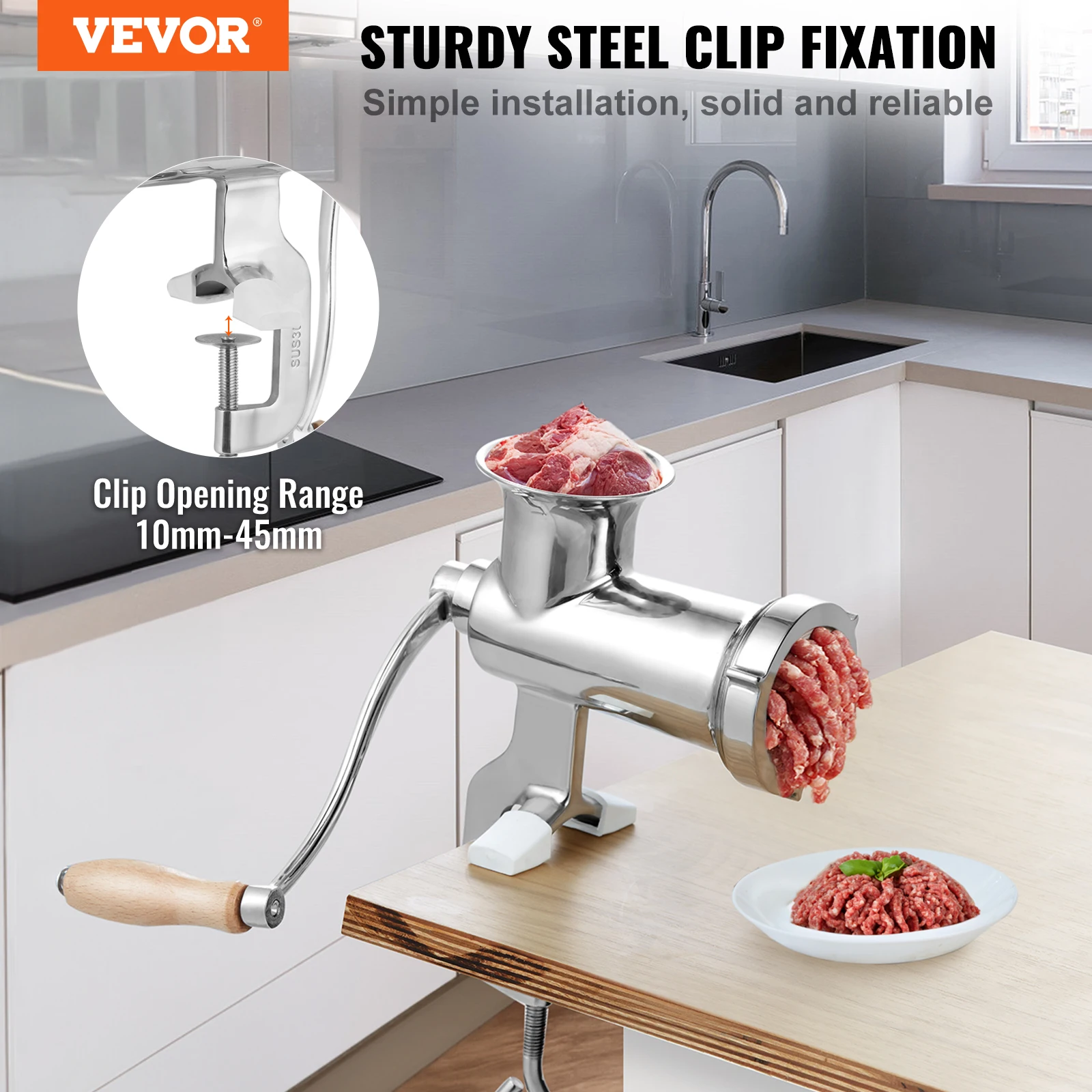 VEVOR Manual Meat Grinder 304 Stainless Steel Hand Meat Grinder with Steel Table Clamp Meat Mincer Sausage Maker 2