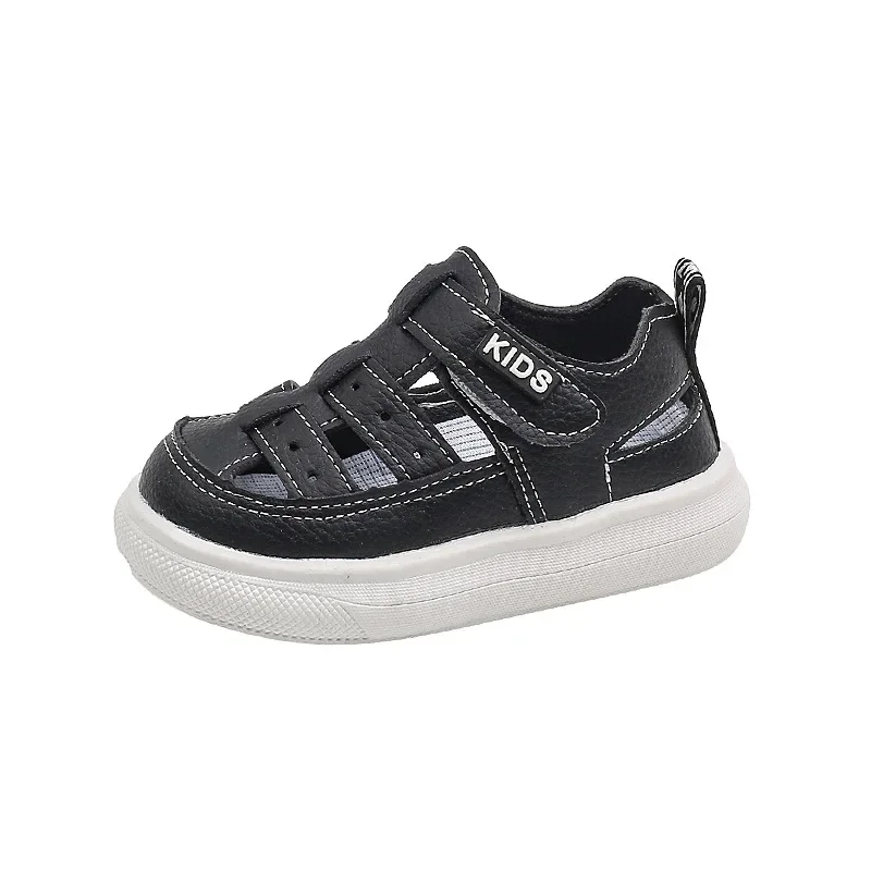1-6세 남아 샌들 여름 비치 샌들 아동용 흰색 샌들 부드러운 PU 가죽 클로즈토 샌들