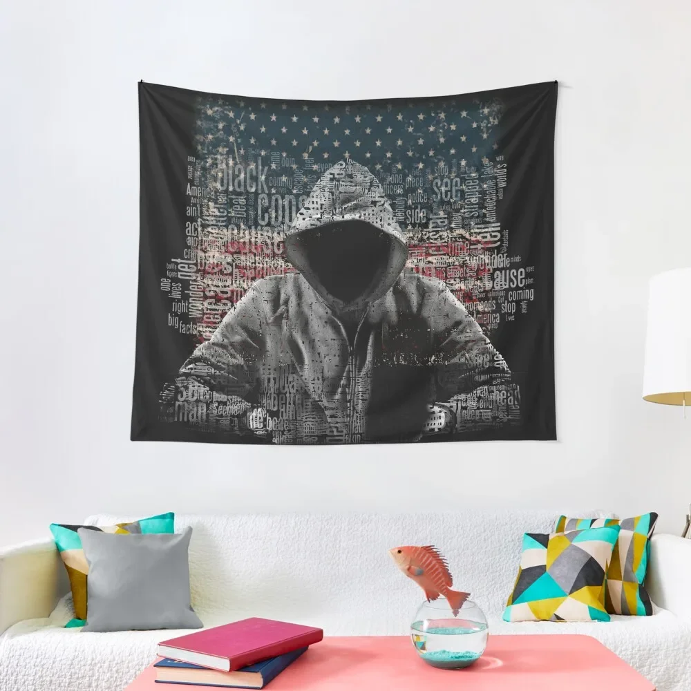 

Untouchable, T-Shirt, Eminem Revival Album, Word Cloud with Grunge American Flag Tapestry Custom Decorative Wall Murals Tapestry