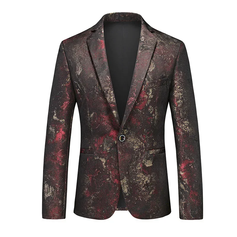 

HOO 2024 Men's New Casual Fashion Tailored blazer Youth Jacquard Slim blazer