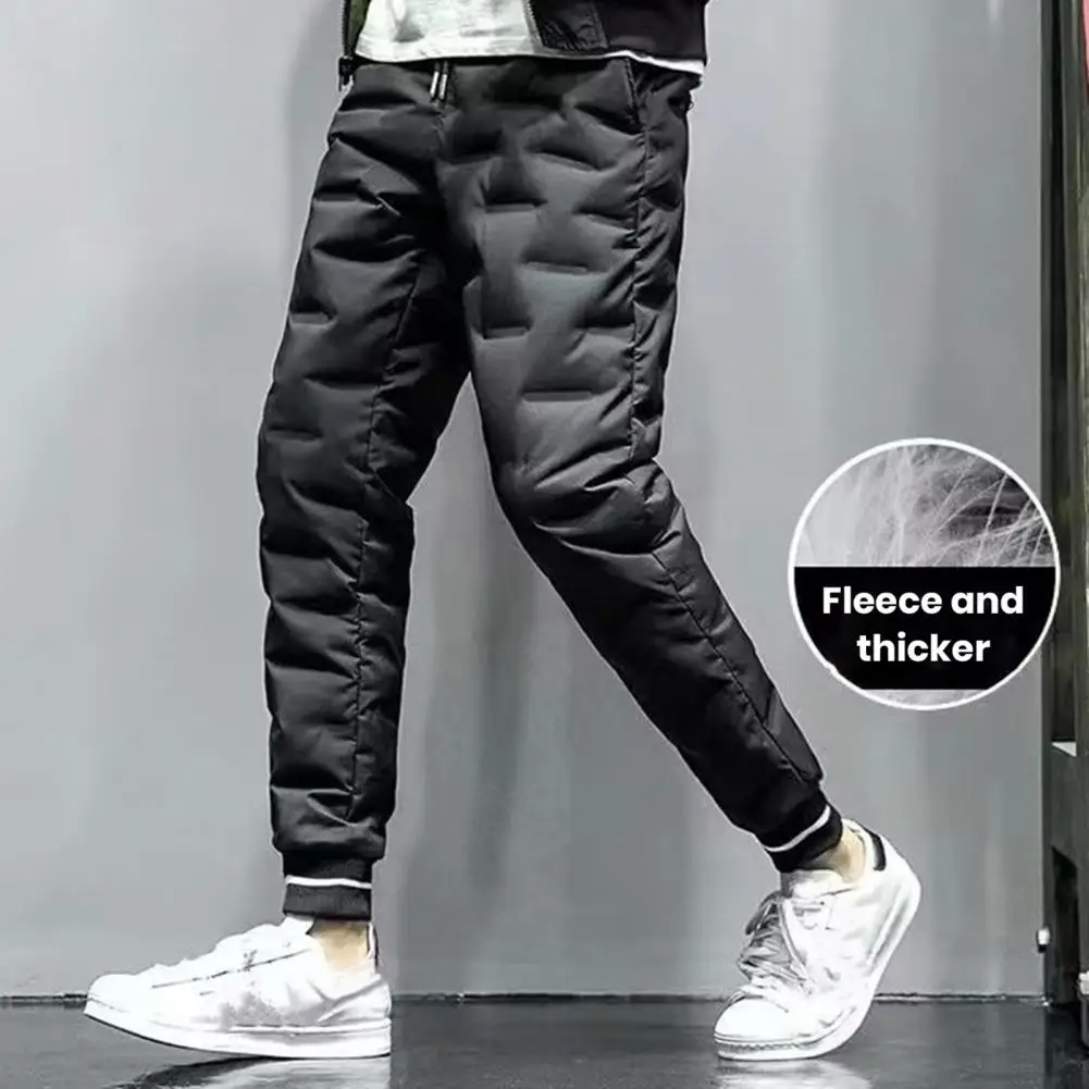

Winter Down Pants Thickened Warm Pants for Autumn Winter Elastic Waist Drawstring Windproof Snow Cotton Pants Stay Cozy Stylish