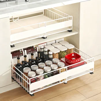 1/2pcs Expandable Cabinet Drawer Organiser (12"-20"), Pull Out Drawer Tray with 3 Sliding Rails, Mounts with Adhesive or Screws 1