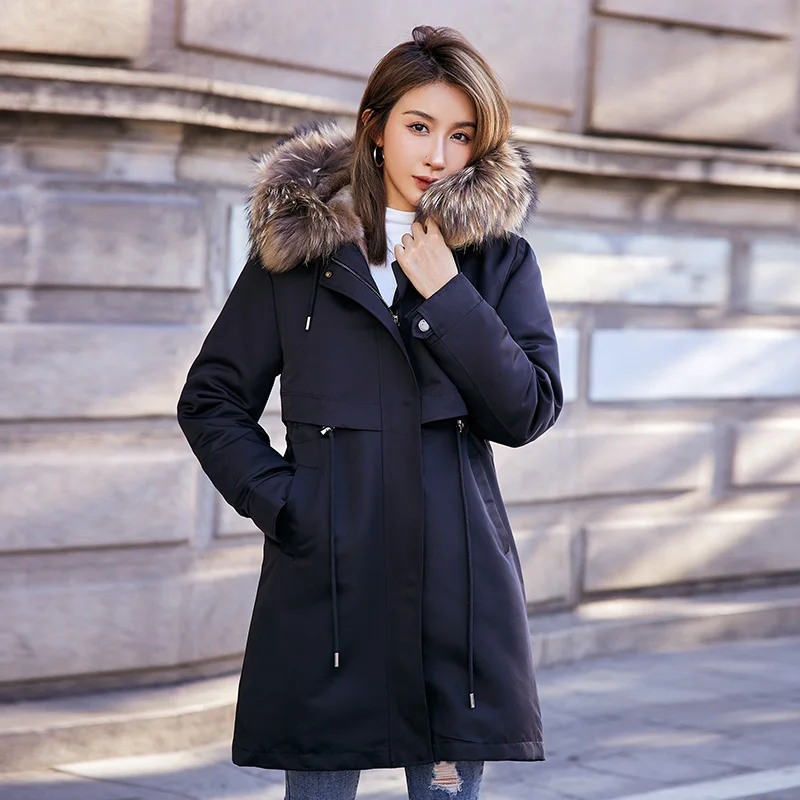 

Parka Women's Anti-Season Fur Coat New Haining Green Root Mink Liner Detachable Mid-Length Faux Fur