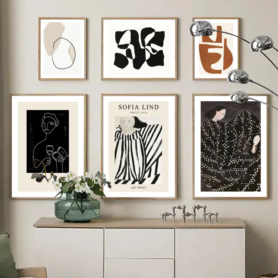 

Minimalist Nordic Posters Line Woman Color Block Modern Wall Art Abstract Canvas Painting Wall Pictures For Living Room Decor
