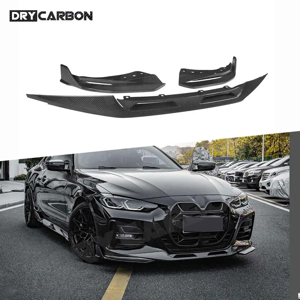 

For BMW 4 Series G22 G23 Coupe 2021 + Front Bumper Lip Splitters Spoiler Car Accessories Dry Carbon Fiber Bodykits 3PCS/Set