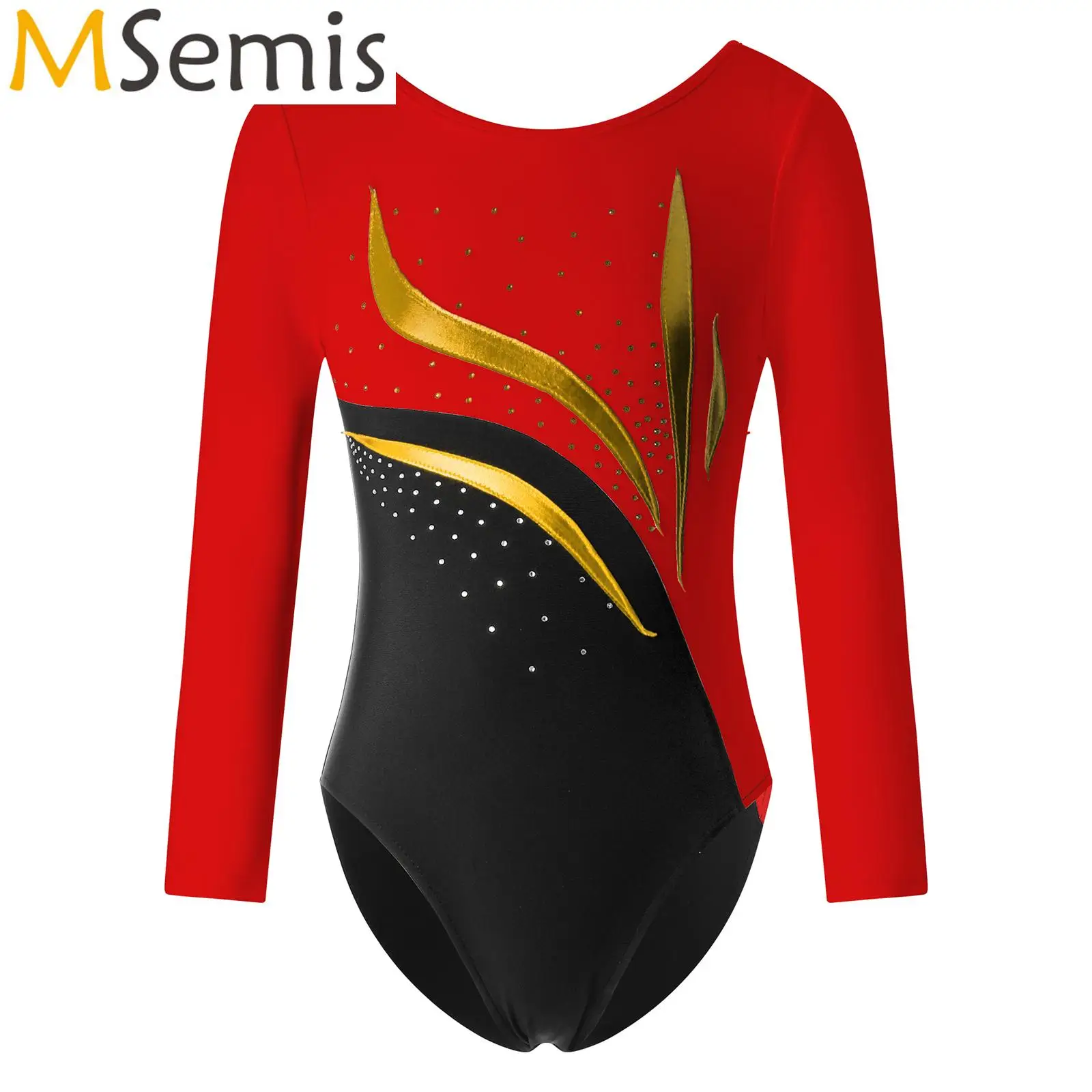 

Kids Girls Gymnatics Ballet Dance Outfit Leotard Costume Long Sleeve Shiny Rhinestone Dancewear Slim Fit Figure Skating Jumpsuit