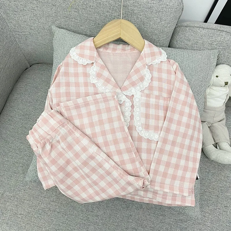 

Baby Girl Plaid Pajamas Clothes Set Cotton Coat+Pant 2PCS Spring Autumn Infant Toddler Child Lounge Suit Baby Home Suit 1-10Y