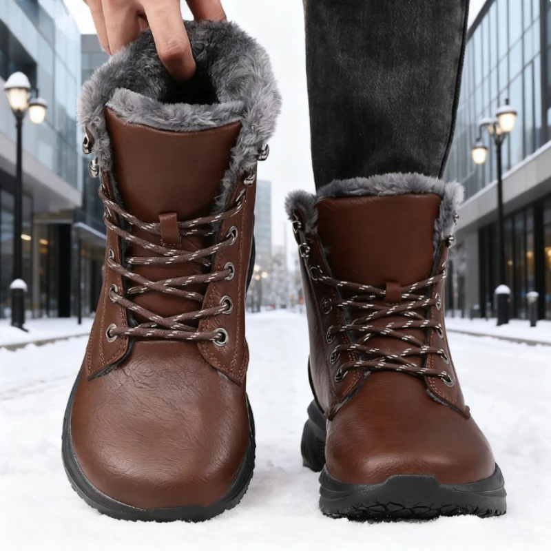 Popular Men's Winter Snow Boots Handmade Leather Waterproof Warm Sneakers New Outdoor Non Slip Hiking Shoe Cold Weather Footwear