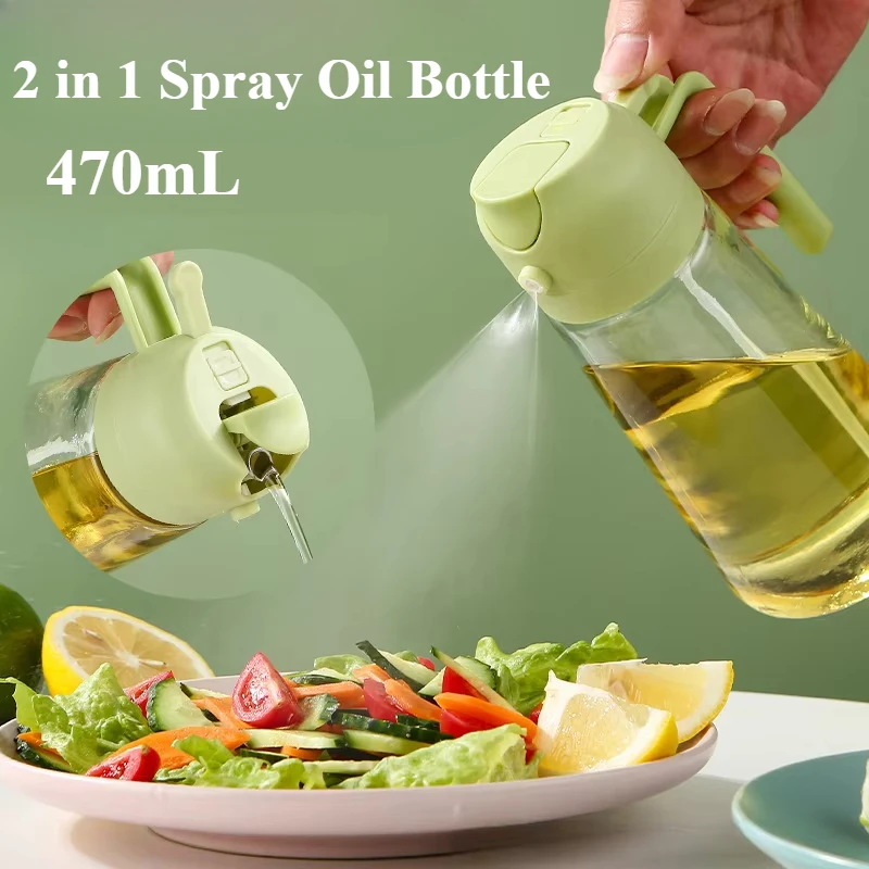 470ml Glass Oil Spray Bottle 2in1 Mist & Pour Non-Drip Oil Dispenser Kitchen Filter Jug for Home Usewith Leakproof Spout