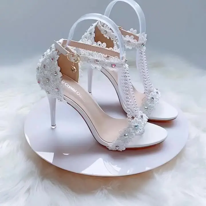 

Сандалии женские на высоком каблуке-шпильке, свадебные туфли с открытым носком, с ремешком и пряжкой, большие размеры, бежевые