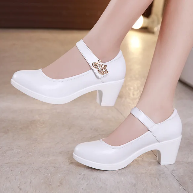 Plus Size 32-43  Block Heels Platform Shoes Women Pumps 2022 Black White Heels Mary Jane Shoes Ladies Wedding Shoes Bride 1