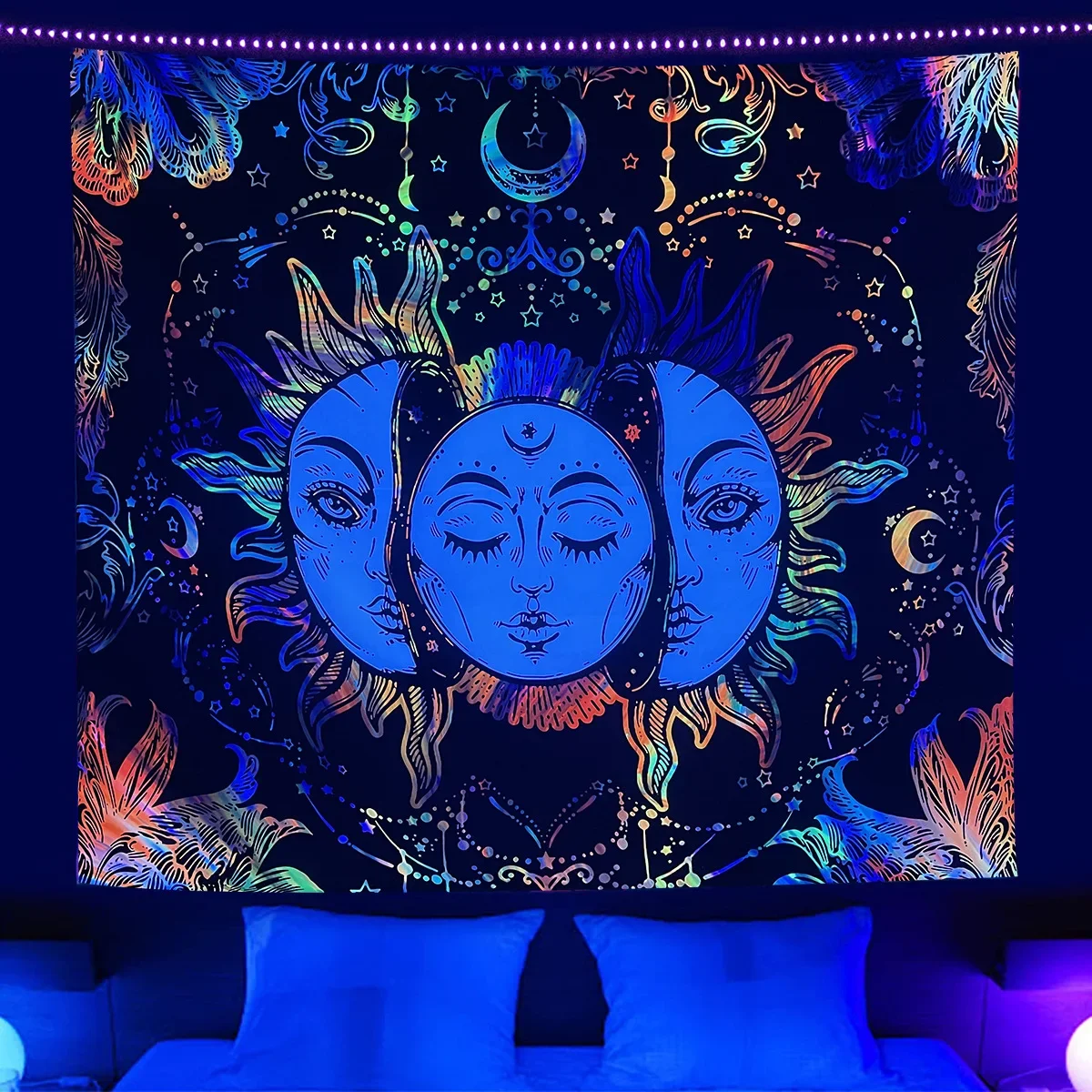 Psychedelic Black Light Indie Mandala Flourescent Tapestry Buddha UV Reactive Tapestries Wall Hanging Hippie Tapestry Room Decor