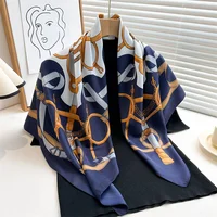 Retro Chain 90cm Printed Large Square Scarf Spring And Autumn Scarf Twill Silk Headscarf All-Match Sunscreen Shawl Female 1