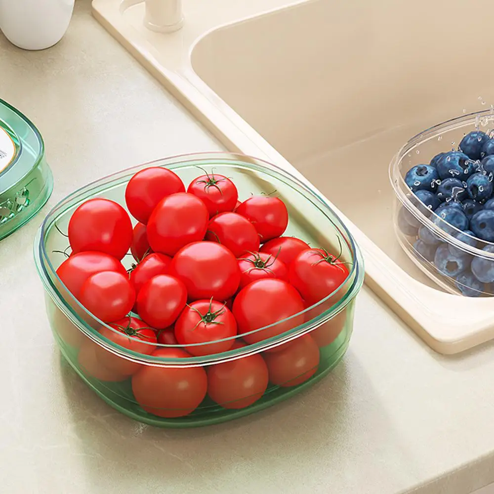 Home Kitchen Drain Basket Vegetable Basket Plastic Double-layer Drain Home Vegetable Basin Fruit Plate Japanese Light Luxury