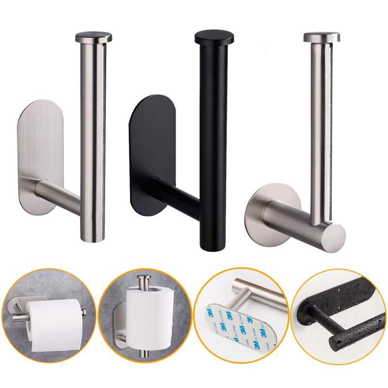 

Adhesive Toilet Roll Paper Holder Organizer Wall Mount Storage Stand Kitchen Bathroom No Drill Tissue Towel Dispenser Stainless