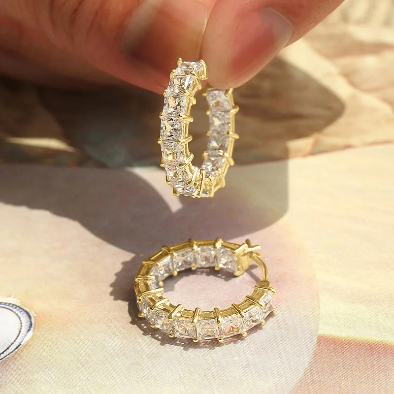 YAZILIND Orecchini Geometrici A Forma Di Quadrato Con Zirconi Cubici – Gioielli Eleganti Per Donna, Ideali Per Compleanni E Feste, Misura 8x16 Mm, Regalo Originale - 3