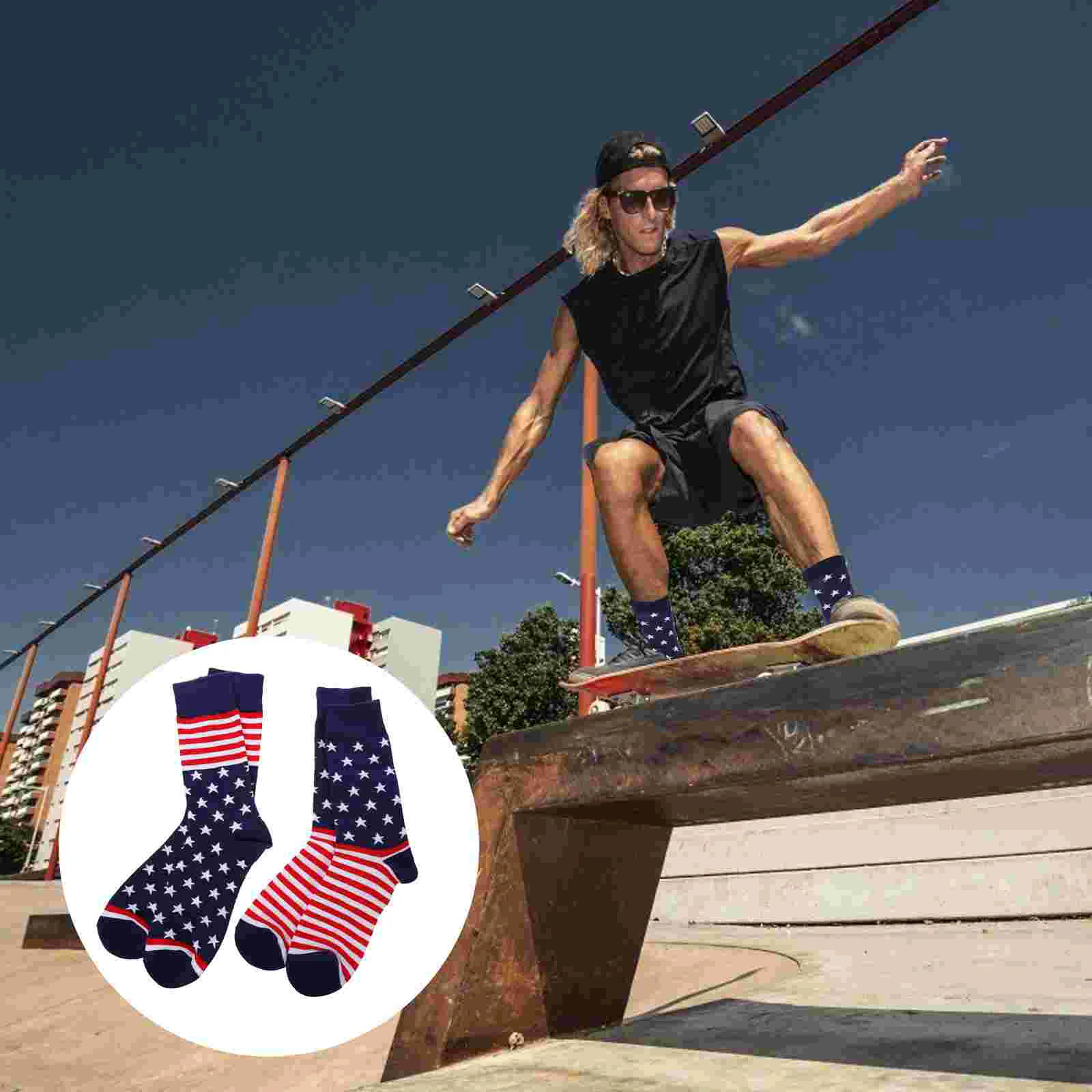 

2 Pairs American Flag Stripe Stockings Fashion Socks Cotton Socks for Men