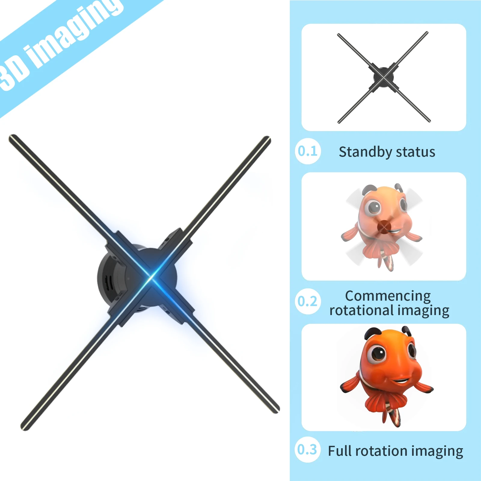 Description Picture 2 of item60CM 3D Fan 720 LED Lamp Beads Hologram Projector Advertise Display LED Sign Holographic Player Light Halloween Xmas Decor