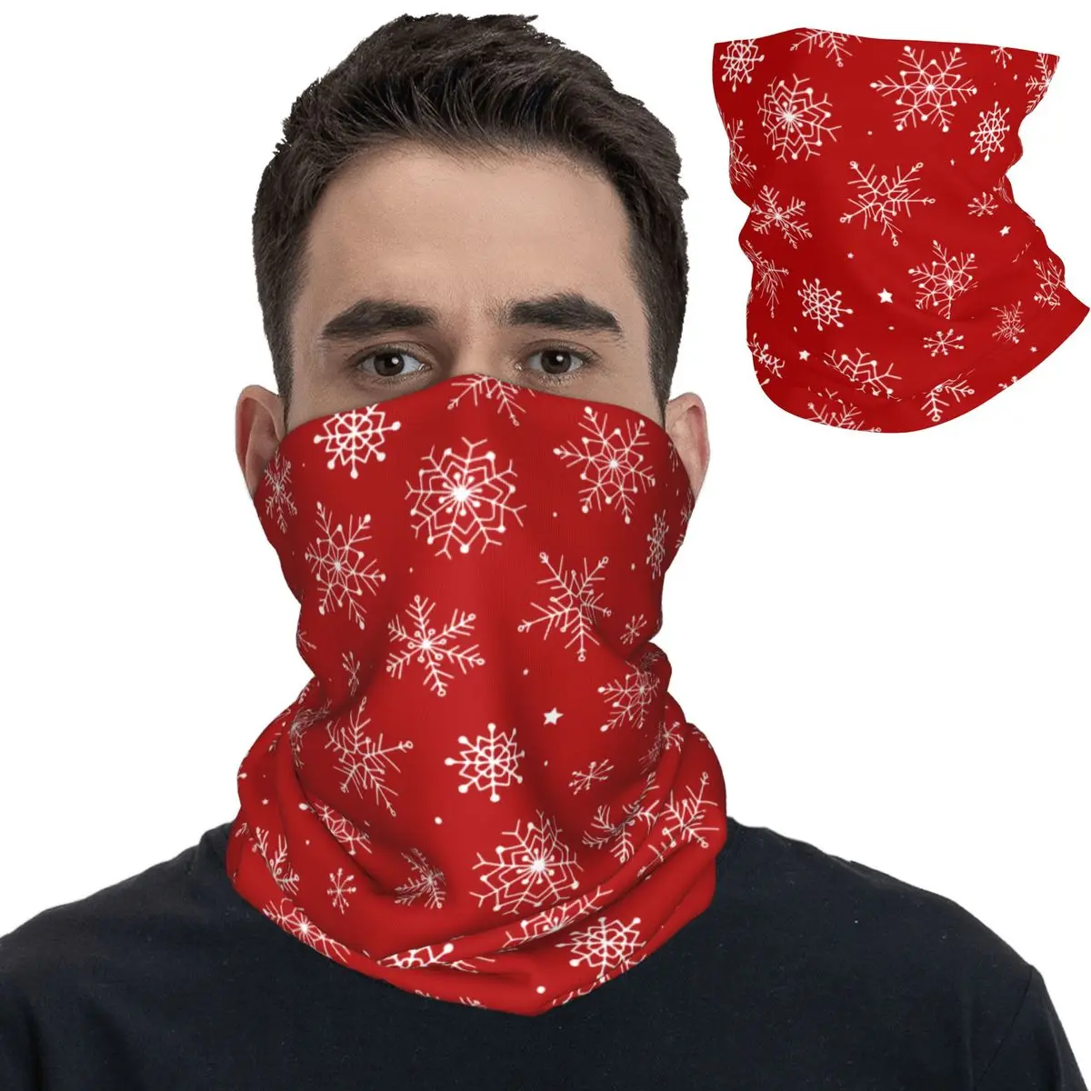 

New Year Christmas Snowflakes Stars Bandana Accessories Neck Cover Xmas Red Balaclava Wrap Scarf Washable