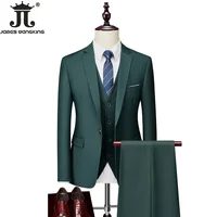 M-6XL 15 Colors ( Jacket+Vest+Pants ) Formal Business Office Men's Suits Groom Wedding Dress Party Dress Solid color Suit 1