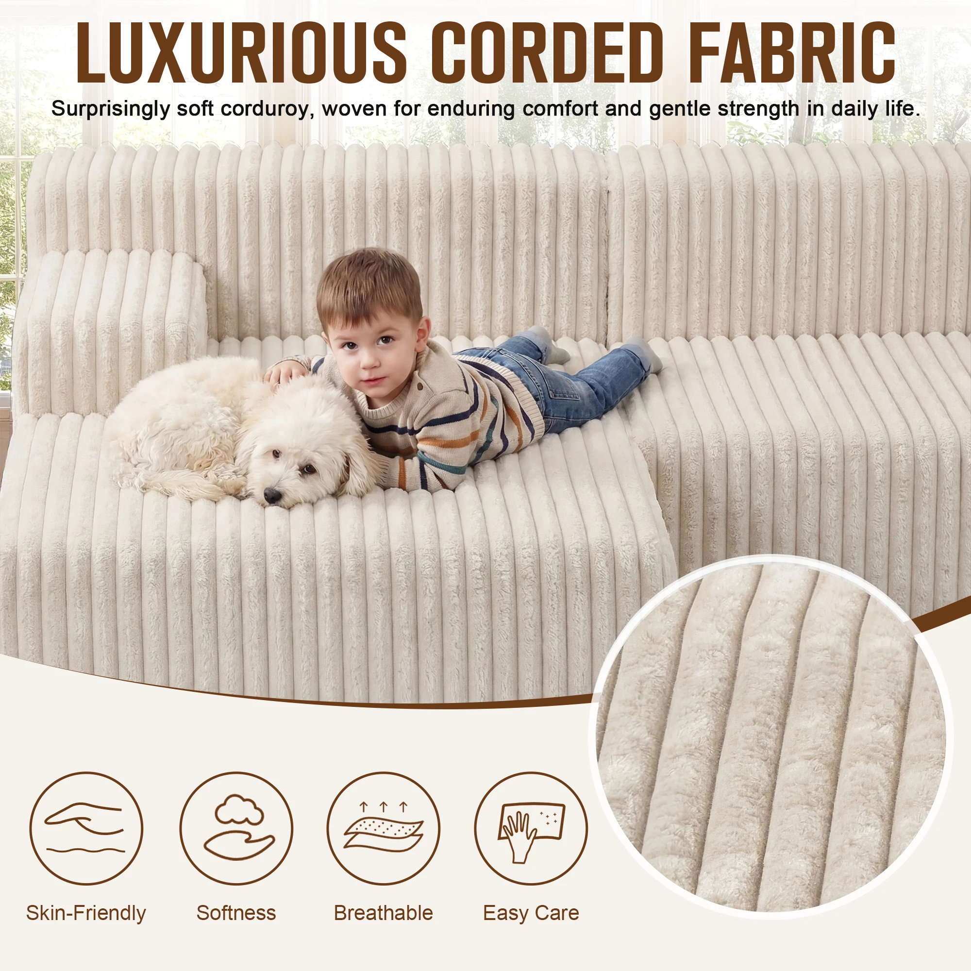 Corduroy L-Shape Sectional 2