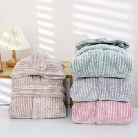 1pcs Unisex Autumn stripe Bathrobe Hooded Kimono Bath Robe Night Cozy Sleepwear Women Dressing Gown Home Clothes - Image 5