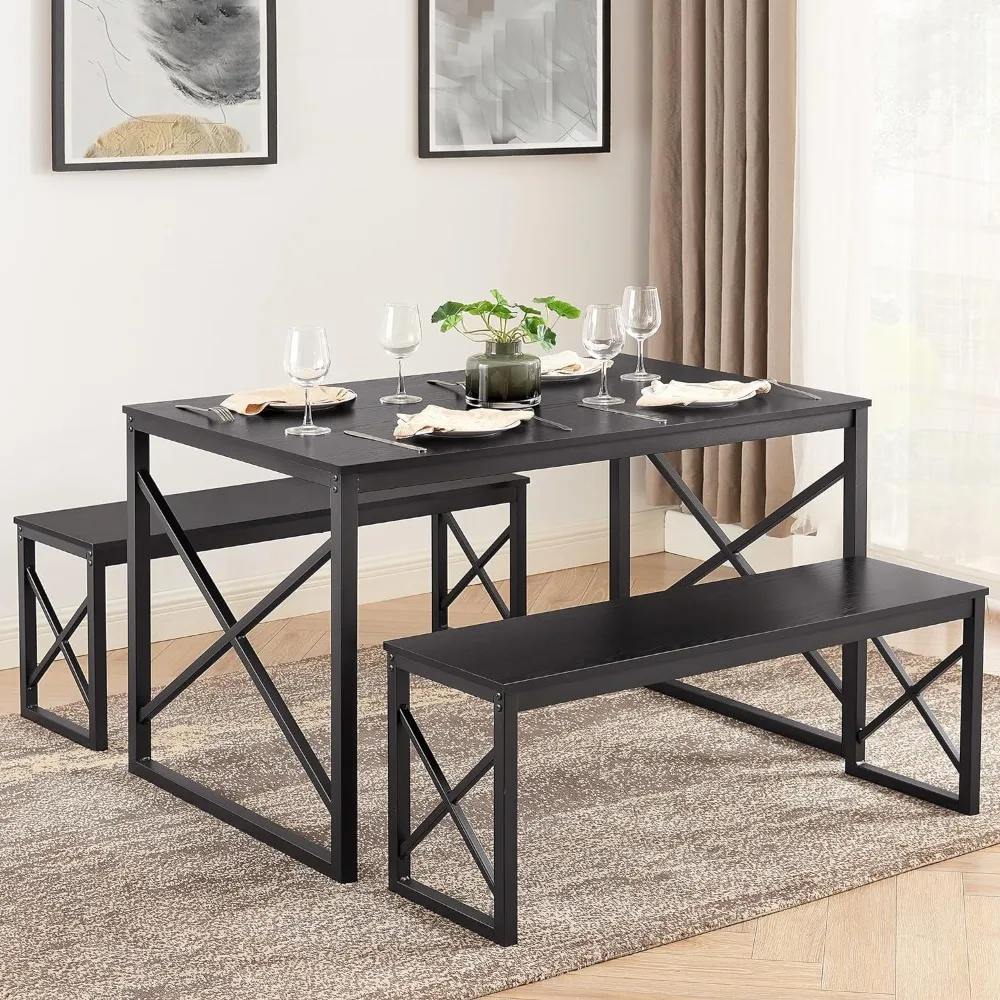 

Кухонный стол, 4-местный стол, набор деревянного обеденного стола, с металлической рамой, 43,3 дюйма, черный