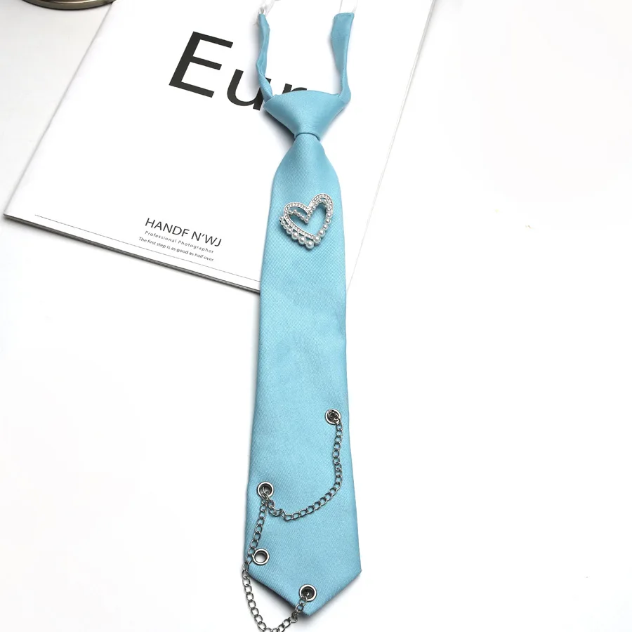 Ketten-Herz-Dekorationskrawatte für Mädchen im College-Stil, keine Handknoten-Krawatte, modisches, vielseitiges Hemd-Accessoire, trendig – Detail 10