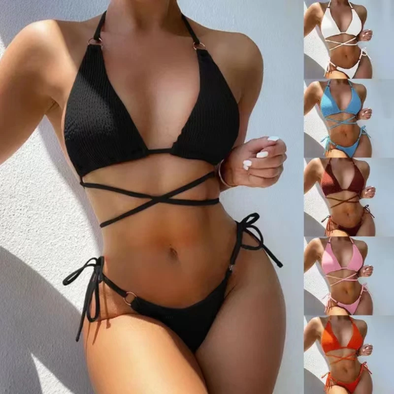 

Sexy Spicy Girls Separate Swimsuit Fashion High Sense Pure Color Multi-color Optional Super Elastic fabric Bikini Two-piece Set