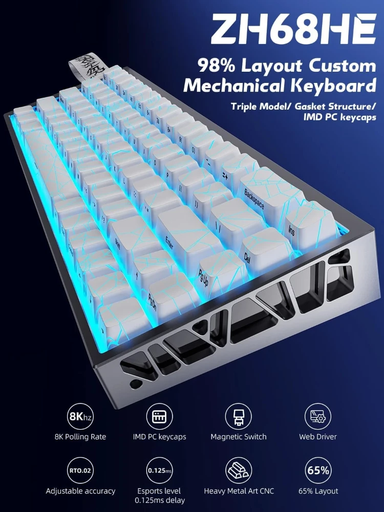ZORNHER ZH68HE Magnetic Keyboard Wired CNC Aluminum Gaming
