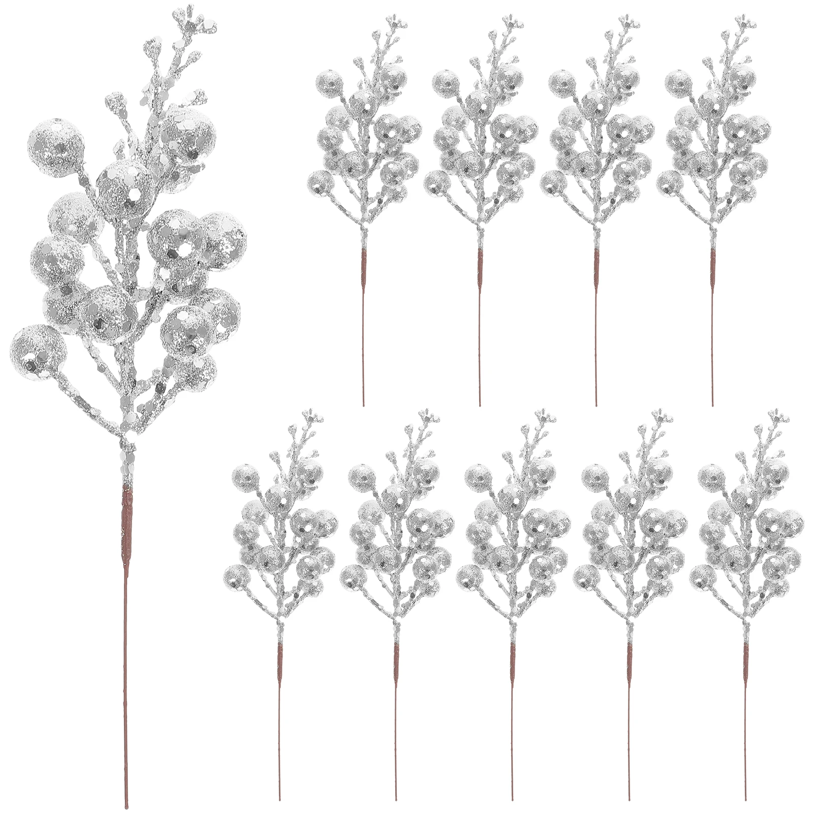 10Pcs Christmas Artificial Berry Branches Hollystem Pick Spray Pine Cones Navidad Decor Craft Festive Party Decoration