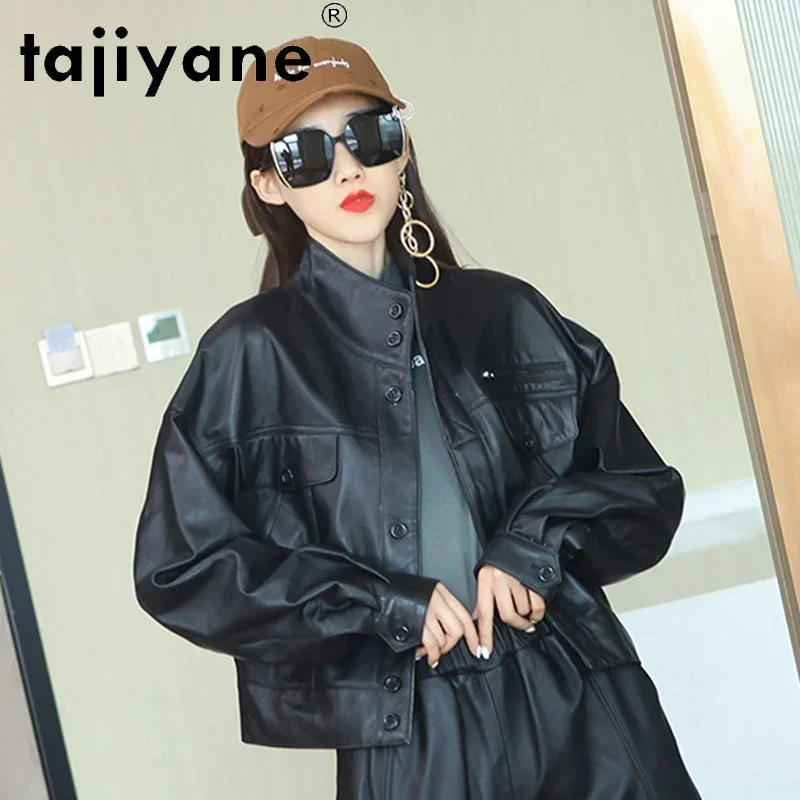 

Tajiyane Women's Jackets Spring 2021 Short Biker Jacket for Women Real Sheepskin Coat Female Chaqueta Cuero Mujer Pph4453